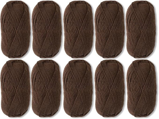 Knit Picks Wool of The Andes Yarn Pack - 10 Skeins of Brown 100% Wool Worsted Weight Yarn (Chocolate)