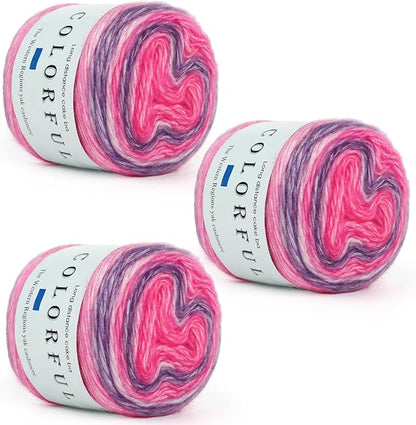 Aeelike Cake Yarn for Crocheting, 3 Skeins Gradient Yarn 100g (3.52 oz) 245m (267 Yards) # 3 Light Weight, Soft Ombré Yarns Fairyland Yarns Rainbow for Making Colorful Crafts, Lotus Purple Gradient