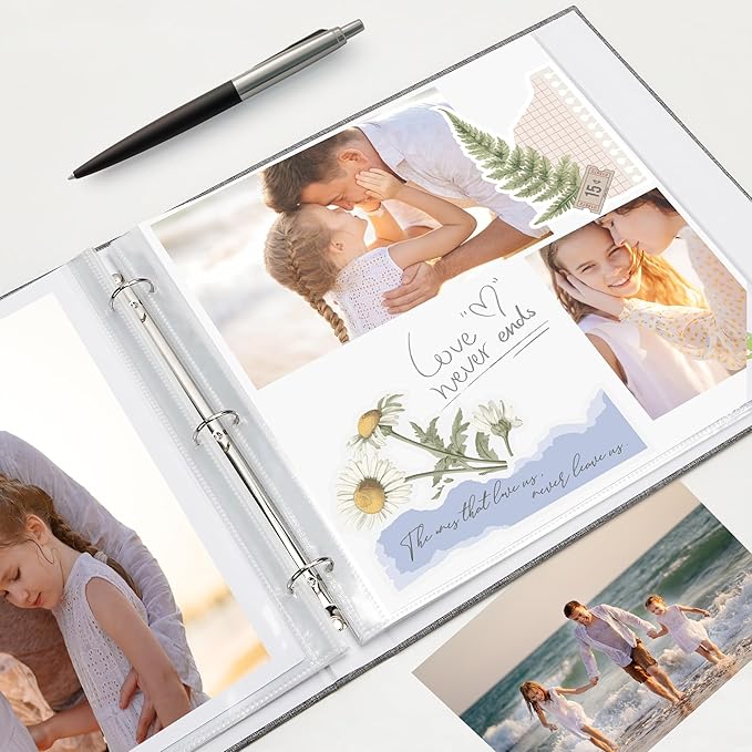 Remowith Large Scrapbook Album with 30 Sheets Plastic Sleeves and Scrap Book Paper 12x12 Inch, Linen Cover 3 Ring Photo album Scrapbooks for Wedding Baby Famliy Memory Grey