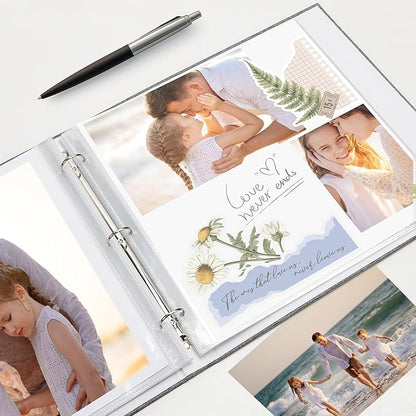 Remowith Large Scrapbook Album with 30 Sheets Plastic Sleeves and Scrap Book Paper 12x12 Inch, Linen Cover 3 Ring Photo album Scrapbooks for Wedding Baby Famliy Memory Grey