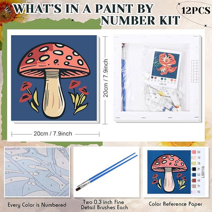 Nezyo 12 Sets Paint by Numbers Kit with Frame for Adult Beginners, Paint by Number DIY Acrylic Painting Canvas for Painting Party, Classroom Activity Birthday Gift, 8 x 8 Inch