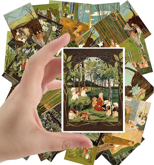 Large Stickers (24 pcs 2.5"x3.5" Each) Pretty Illustrations from Children's Books and Stories Vintage Postcards Retro Greeting Card Book Illustration Reprint