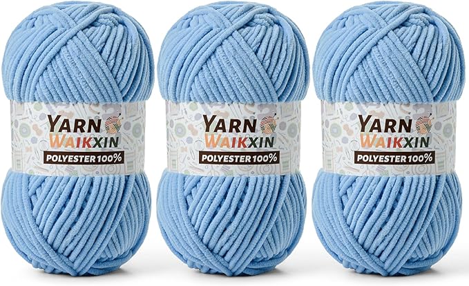 3 Pack Soft Chenille Yarn for Crocheting, Fluffy Chunky Crochet Yarn for Baby Blanket, (5.29oz/196.8yds) Fuzzy Velvet Yarn for Amigurumi&DIY Puzzle、Crafts、Scarf(3 Azure)