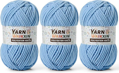 3 Pack Soft Chenille Yarn for Crocheting, Fluffy Chunky Crochet Yarn for Baby Blanket, (5.29oz/196.8yds) Fuzzy Velvet Yarn for Amigurumi&DIY Puzzle、Crafts、Scarf(3 Azure)