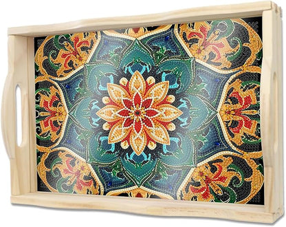 DOTSOPS DIY Diamond Painting Serving Tray with Handle for Adults 5D Diamond Art Kits for Beginners Full Drill Diamond Dots Gem Arts and Crafts Special Shape Living Room 10 x 14 Inches Mandala