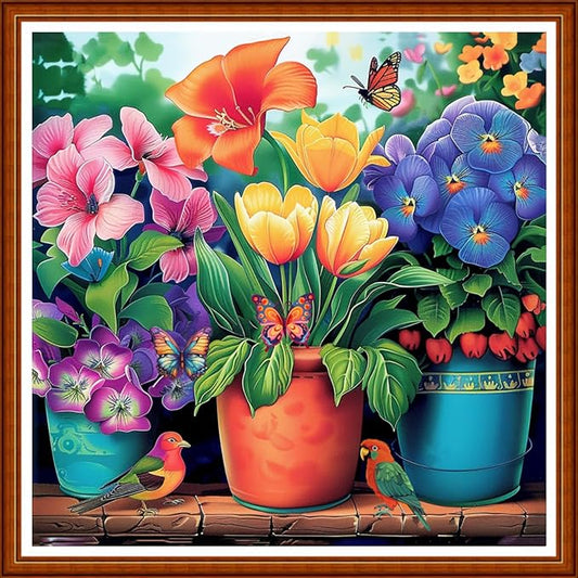Joyhoor Stamped Cross Stitch Kits for Beginners Needlepoint Kits for Adults Embroidery Kits 11CT Counted Cross Stitch Kits Printed Embroidery Pattern- A Corner of The Garden 18x18 inchs