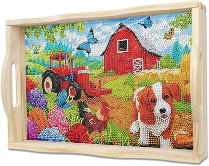 EWJRNSF Diamond Art Kits for Adults Wooden Serving Trays with Handles, 5D Diamond Painting Big Gem Arts and Craft Gifts Trays Decor Gift Home Decor (CP039-1)