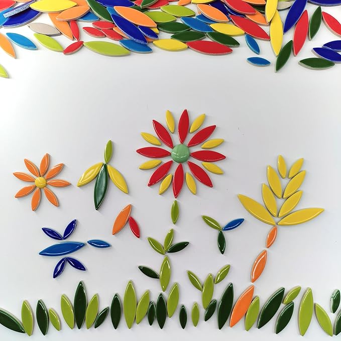 EDFLIFE Glazed Ceramic Mosaic Tiles for Crafts, 1.1lb Leaf Petal Tiles for Mosaic Crafts, Assorted Porcelain Ceramic Tiles for Mosaic Making Kits Art Projects and Outdoor Decorations (Mixed Color)…