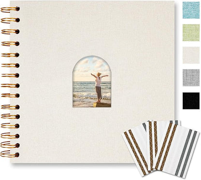 Vienrose 8X8 Inch DIY Scrapbook Album Linen Arch Window Photo Album 40 Blank Pages Scrap Book Photo Albums for Wedding Baby Shower, Beige