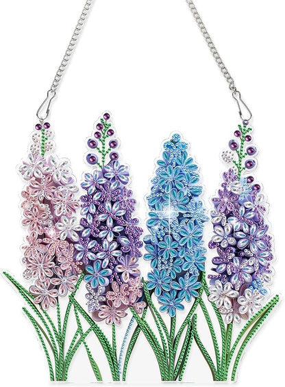 AiYuanzsh Diamond Painting Suncatcher Hanging Kit, Special Shaped Lavender Flowers DIY Diamond Art Pendant for Adults, Window & Wall Decor, 5D Crystal Diamond Art Kit