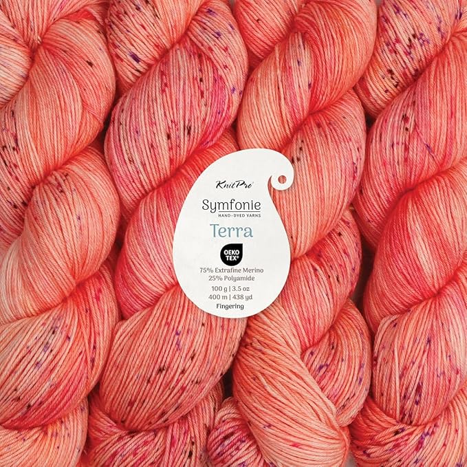 KnitPro Symfonie Hand Dyed Yarn | Extra Fine Merino Wool & Polyamide Blend for Knitting & Crocheting, Fingering Weight, Oeko-TEX Certified 400m, 100g Skein | Terra Variegated Blush