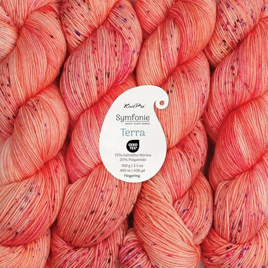KnitPro Symfonie Hand Dyed Yarn | Extra Fine Merino Wool & Polyamide Blend for Knitting & Crocheting, Fingering Weight, Oeko-TEX Certified 400m, 100g Skein | Terra Variegated Blush