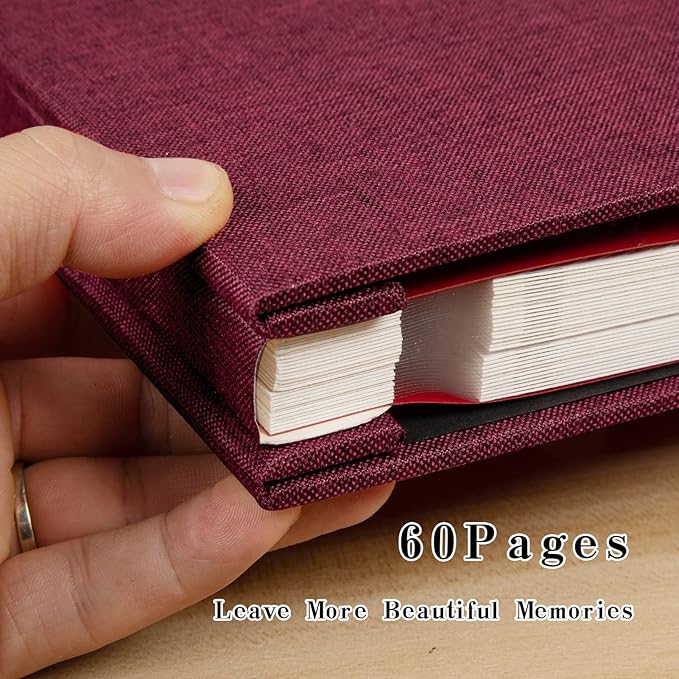 Spbapr Large Photo Album Self Adhesive Linen Cover Magnetic Scrapbook Album DIY Scrap Book 60 Black Sticky Pages for 4x6 5x7 8x10 10x12 Pictures with A Metal Pen
