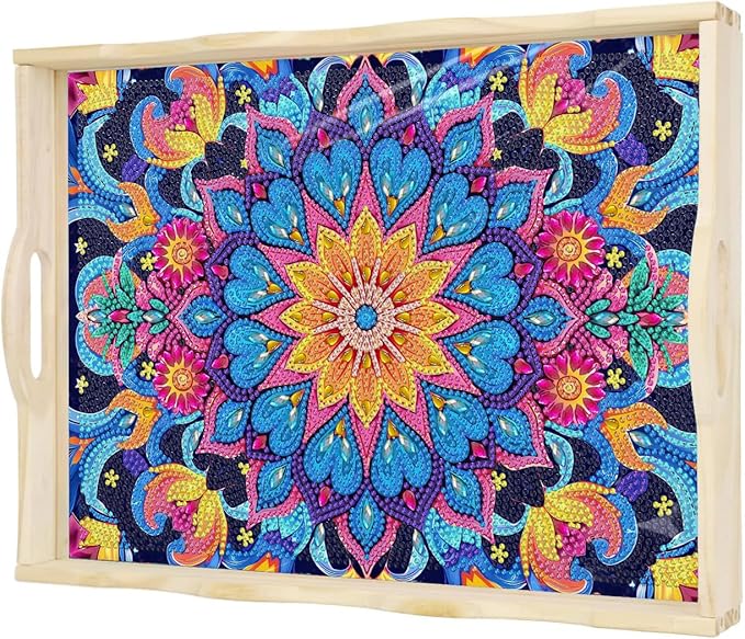 EWJRNSF Diamond Art Kits for Adults Wooden Serving Trays with Handles, 5D Diamond Painting Big Gem Arts and Craft Gifts Trays Decor Gift Home Decor (CP037-2)