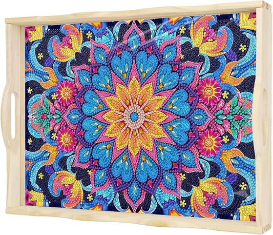 EWJRNSF Diamond Art Kits for Adults Wooden Serving Trays with Handles, 5D Diamond Painting Big Gem Arts and Craft Gifts Trays Decor Gift Home Decor (CP037-2)