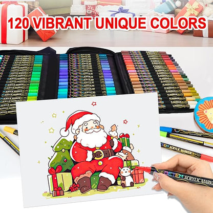 Betem Paint Markers Acrylic Paint Pens, Dual Tip 120 Colors Acrylic Markers with Brush Tip and Fine Point, Art Supplies for Wood, Canvas, Glass, Rock Painting Kit DIY Crafts Drawing Kit with Bag
