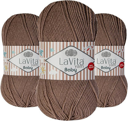 LaVita Baby Premium Anti-Pill Acrylic Yarn - 820 Yards, 3 x 3.5 oz - Warm, Airy Fiber with Silky Texture - Oeko-TEX Certified, Durable, Lightweight, Long-Lasting, Solid Pastel Colors - 3 Skeins Pack