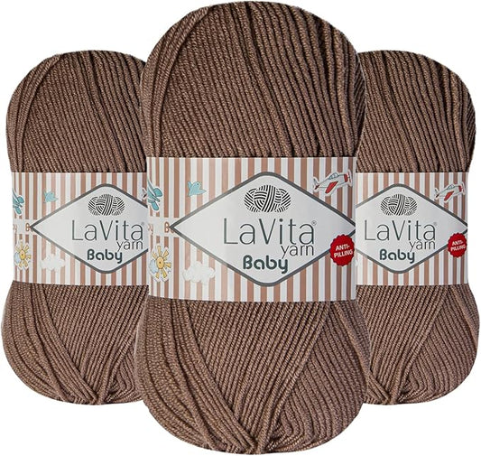 LaVita Baby Premium Anti-Pill Acrylic Yarn - 820 Yards, 3 x 3.5 oz - Warm, Airy Fiber with Silky Texture - Oeko-TEX Certified, Durable, Lightweight, Long-Lasting, Solid Pastel Colors - 3 Skeins Pack