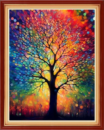 Dimensean Stamped Cross Stitch Kits Full Range of Embroidery Patterns Starter Kits for Beginners Adult DIY Cross Stitches Needlepoint Kits 11CT- Colorful Night Light Tree 16x20 inch