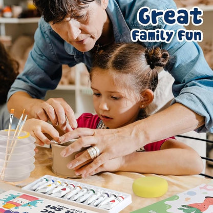 Air Dry Clay Kit for Adults, 3.3Lbs + 30PCS Pottery Craft Kit for Beginners, Sculpting Tools Set & Step-by-Step Guide, 12 Paints, Paintbrush, Varnish, and more - Crafts for Adults for Birthdays Gift