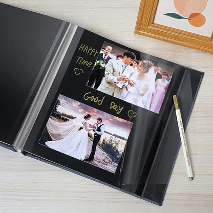 Spbapr Large Photo Album Self Adhesive Linen Cover Magnetic Scrapbook Album DIY Scrap Book 60 Black Sticky Pages for 3x5 4x6 5x7 8x10 Pictures with A Metal Pen
