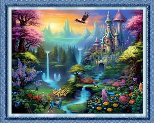 Dimensean Stamped Cross Stitch Kits Full Range of Embroidery Patterns Starter Kits for Beginners Adult DIY Cross Stitches Needlepoint Kits 11CT-Fairyland on Earth 16x20 inch