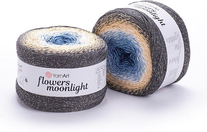 2 Skein/Pack YarnArt Flowers Moonlight Gradient Glitter Yarn, Each Ball 9.17 oz (260 gr) / 1094 Yards (1000m), 53% Cotton 43% Acrylic 4% Metallic Polyester, Yarn for Knitting and Crochet (3287)