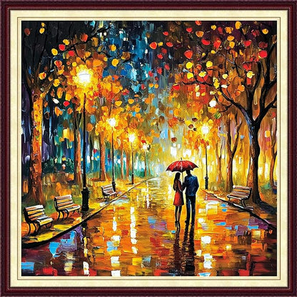 DMCCRAFT Stamped Cross Stitch Kits for Adults 11CT Printed Cross-Stitch Patterns Embroidery Kits Easy Cross Stitching Needlepoint Kits&Romantic Stroll 18x18 inch