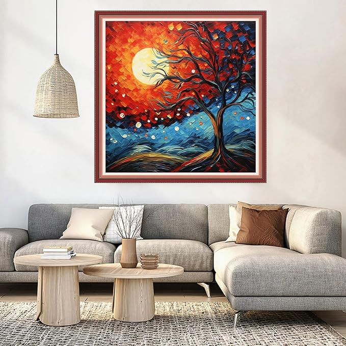 DMCVIVR Stamped Cross Stitch Kits for Beginners Adults Needlepoint Kits for Beginners Embroidery Kits for Adults Crossstitch Kit for Beginners 11CT-Moon Tree 18x18 inch