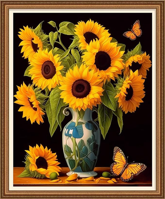 Disnesart Cross Stitch Stamped Full Embroidery Kits DIY 11CT Cotton Thread Printed DIY Needlepoint Kits Craft Needlework Set Cross-Stitch Stamped Sets-Sunflower Vase 16x20 inch