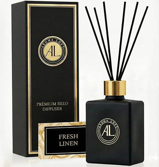 Reed Diffuser - Fragrance Diffuser for Home - 5 oz. Oil Diffuser Sticks - Bathroom Diffuser Set- Oil Diffuser Reeds - Scent Sticks in Oil-Office Smell Good Stuff (Black, Fresh Linen)