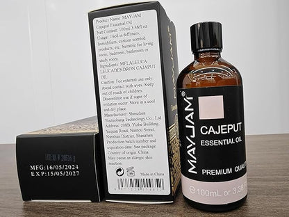 MAYJAM Cajeput Essential Oil, 3.38FL.OZ Pure Essential Oils with Glass Dropper, Large Volume Cajeput Oil, Perfect for Massage, DIY Candle and Soap Making (100ML)