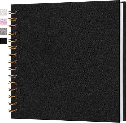 Hiwhy 10x10 Inch Scrapbook DIY Photo Album Linen Cover Hardcover White Pages 40 Sheets Small Scrap Memory Book Black