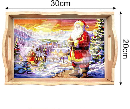 FGbaby DIY 5D Santa Claus Diamond Painting Wood Serving Tray with Handles Diamond Art Decorative Serving Trays Wooden Tray for Breakfast in Bed, Patio, BBQ, Coffee Table, Party –Great for Lap & Couch