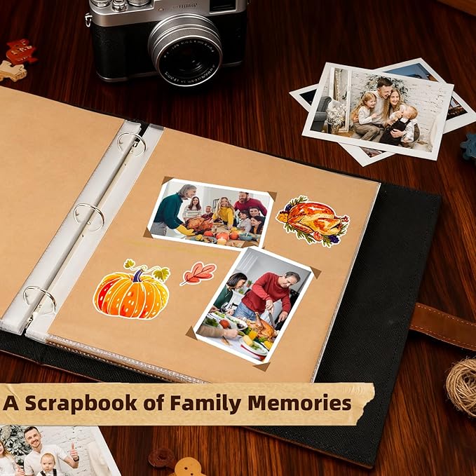 Vienrose 13x11 Inch 3 Ring DIY Scrapbook Album Gift Set, Faux Leather Cover Blank Scrapbooks Photobook with 30 Plastic Sleeves 60 Kraft Pages for Valentine Gift Wedding Family Anniversary DarkBrown