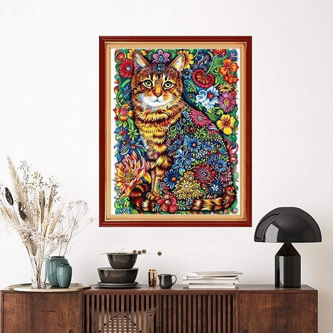Artvxeay Stamped Cross Stitch Kits | Embroidery Kits for Beginners Craft Kit Needlepoint for Adults Supplies DIY 11CT- (Colorful Flower Cat 16x20 inch)