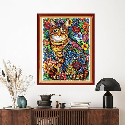 Artvxeay Stamped Cross Stitch Kits | Embroidery Kits for Beginners Craft Kit Needlepoint for Adults Supplies DIY 11CT- (Colorful Flower Cat 16x20 inch)