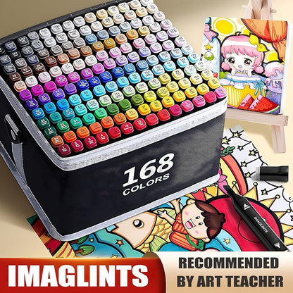 IMAGLINTS Alcohol Markers 168 Colors with Base Drawing Pen Dual Tip Art Markers for Sketch Anime Illustrations