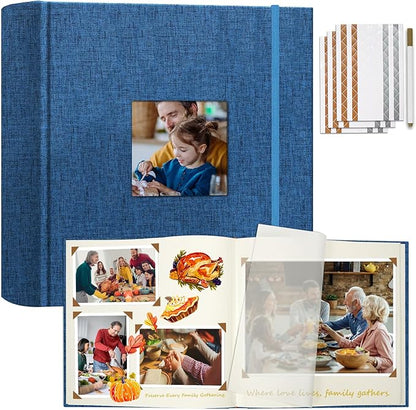 Vienrose Scrapbook Album 12" x 12", Large Linen Photo Album with Writing Space, DIY Scrapbook Supplies for Wedding, Baby, Family Memories & Travel (50 sheets / 100 pages, Navy Blue)