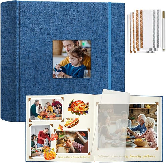 Vienrose Scrapbook Album 12" x 12", Large Linen Photo Album with Writing Space, DIY Scrapbook Supplies for Wedding, Baby, Family Memories & Travel (50 sheets / 100 pages, Navy Blue)