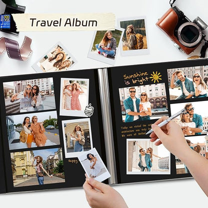 RECUTMS Photo Album 60 Pages Black Inner Button Grain Leather for 4x6 5x7 8x10 pictures DIY Scrap Photo Book Baby Family Wedding Anniversary Self Adhesive Handmake Picture Album（Pink）