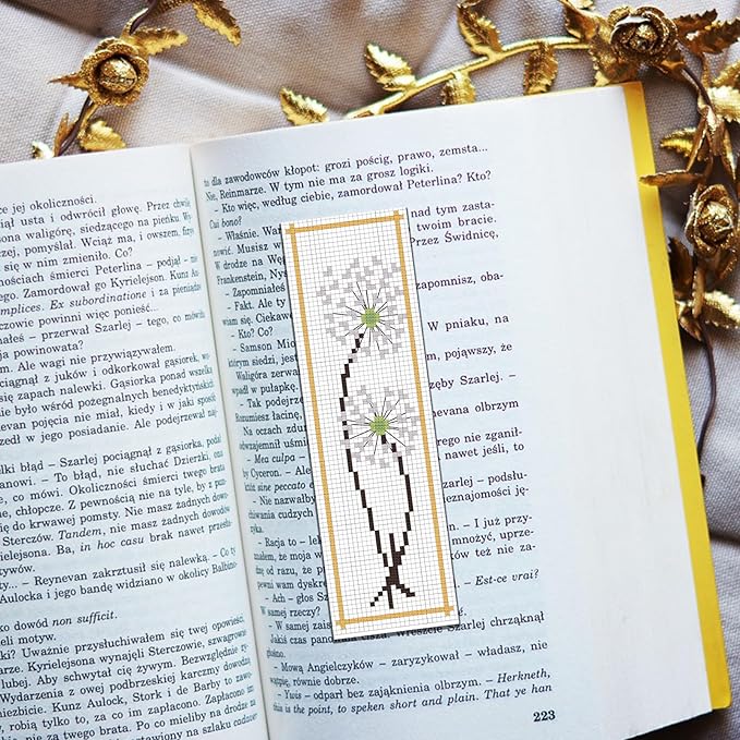 FREEBLOSS 6 Set Cross Stitch Bookmark Kit Dandelion Pattern Counted Cross Stitch Kit with Instruction Embroidery Bookmarks for DIY Embroidery Kit for Adults 8''x2.4''