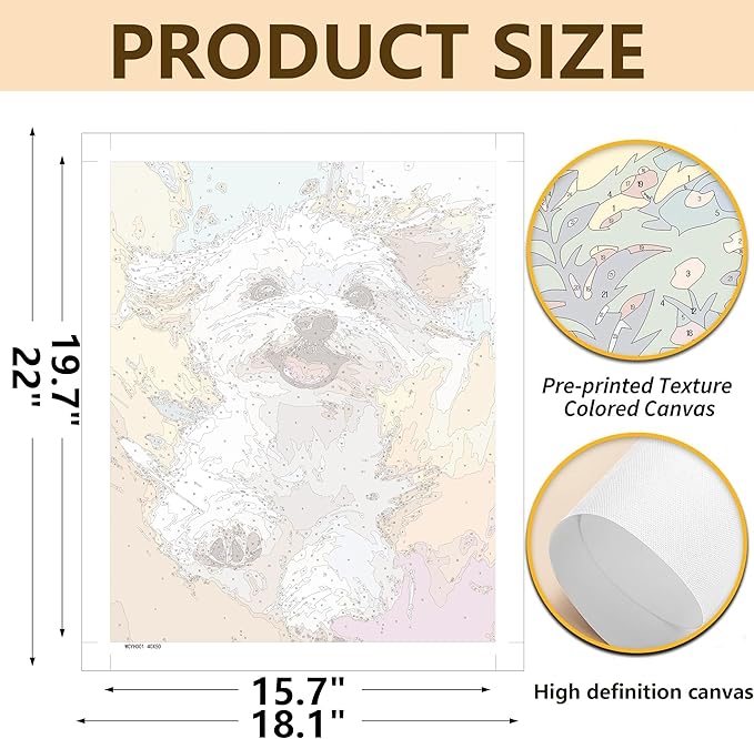 DFPSCLLA Colorful Dog Paint by Numbers for Adults, Bichon Frise DIY Paint by Numbers Acrylic Paint Canvas, Painting Kits Art on Canvas for Home Wall Art 16x20 Inch（Without Frame）
