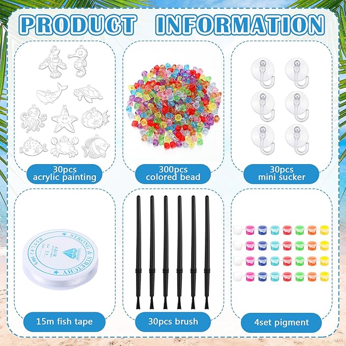 WinnerWhy 30 Sets Marine Animal Suncatchers Window Art Kits, DIY Sun Catchers Bulk Crafts Paint Your Own Window Sea Ocean Animal Ornaments for Adult Home Birthday Activity Party Decor