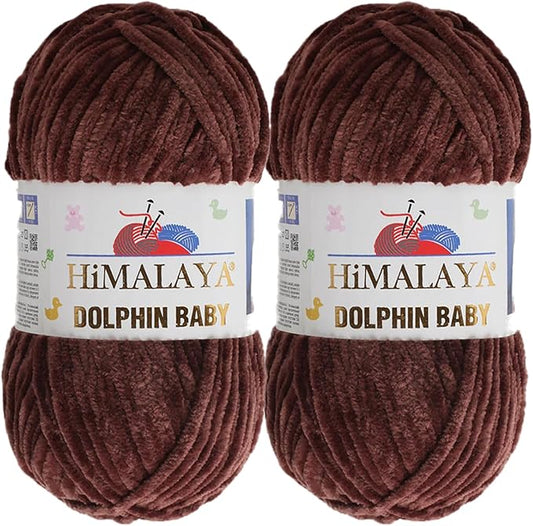2 Skein/Pack Himalaya Dolphin Baby Chenille Yarn, Each Ball 100 gr (3.5 oz), 120 m (132 Yards), 100% Polyester, Super Bulky Baby Blanket Velvet Amigurumi Yarn, 80366 - Walnut