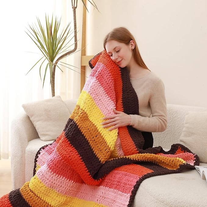 #6 Super Bulky Blanket Yarn for Crocheting - 4 Skeins(Each 10.5oz/300g, 220yds/201m), Chunky Chenille Thick Plush Big Soft Yarn for Crocheting Knitting Blankets, Terracotta Rose