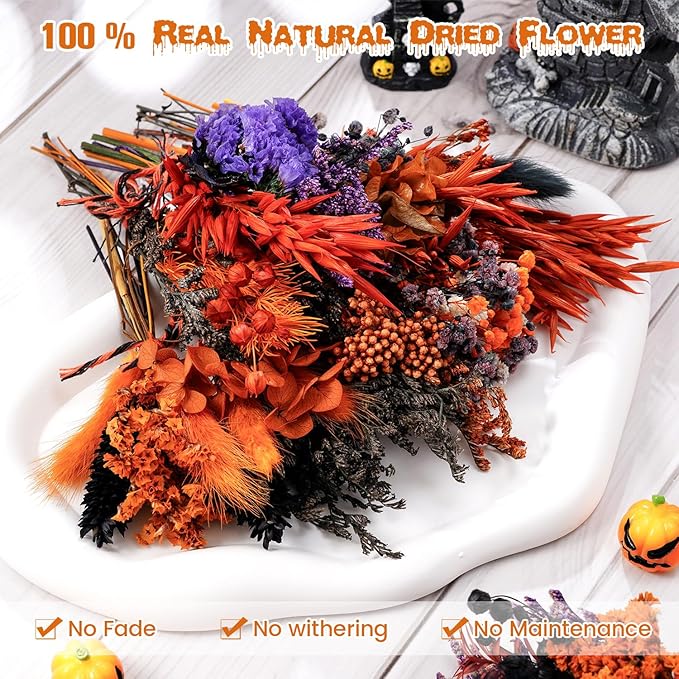 10/12/24/36 Pack Mini Dried Flowers for Vase Wedding Various Mini Bouquet Dried Small Wildflowers Natural Flowers Bulk for Crafts DIY Decor (12, Orange Black 1)