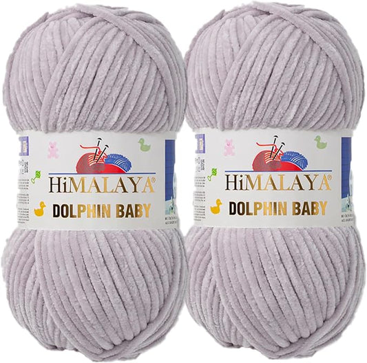 2 Skein/Pack Himalaya Dolphin Baby Chenille Yarn, Each Ball 100 gr (3.5 oz), 120 m (132 Yards), 100% Polyester, Super Bulky Baby Blanket Velvet Amigurumi Yarn, 80357 - Gray