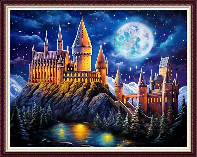 Joycasa Stamped Cross Stitch Kits for Beginners Full Range of Cross Stitching 11 CT Printed Cross Stitch Kit for Adults Cross-Stitch Patterns Needlepoint Kits- Moon Castle 16x20 inchs