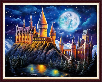Joycasa Stamped Cross Stitch Kits for Beginners Full Range of Cross Stitching 11 CT Printed Cross Stitch Kit for Adults Cross-Stitch Patterns Needlepoint Kits- Moon Castle 16x20 inchs